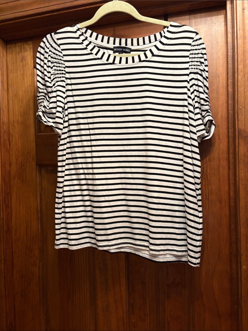Modern Works Black & White Striped Short-Sleeve Tee size medium